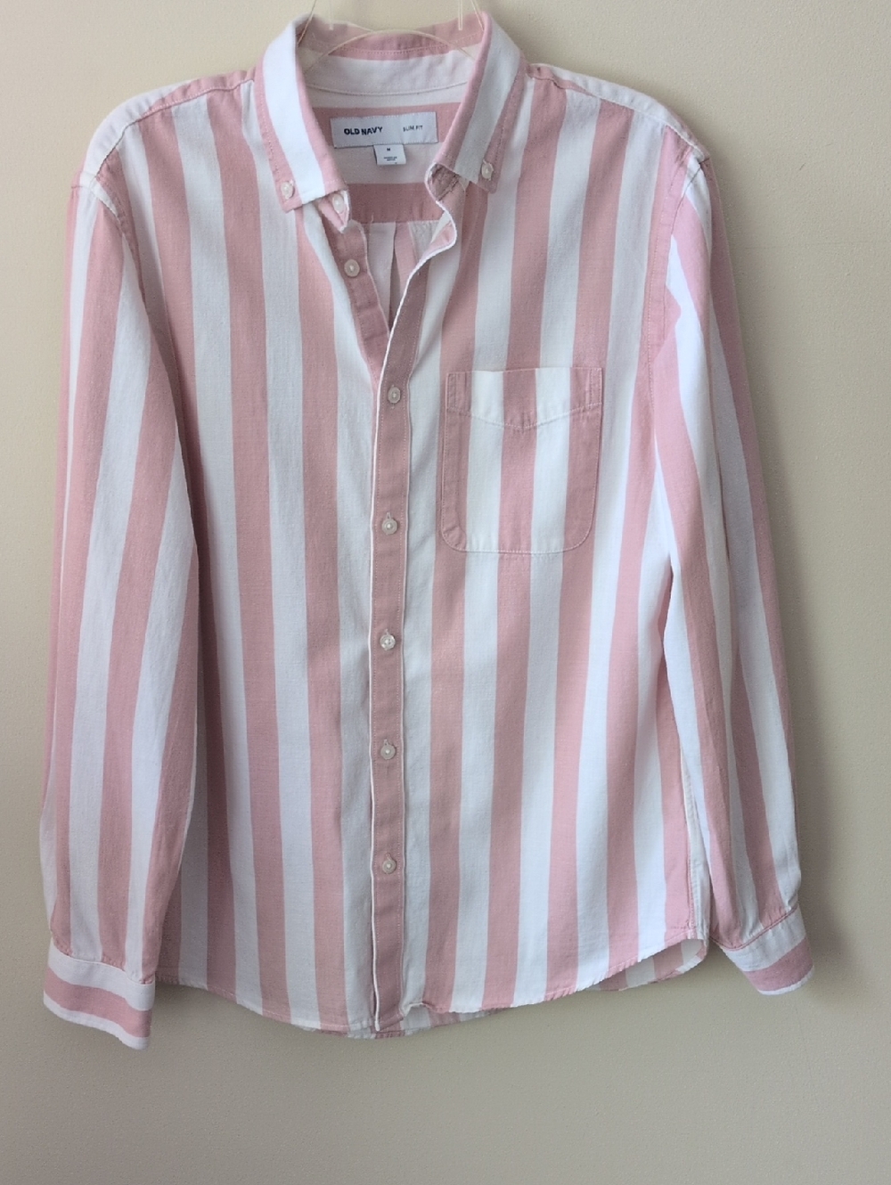 Old Navy Men's Pink & White Vertical Stripe Button-Down Shirt